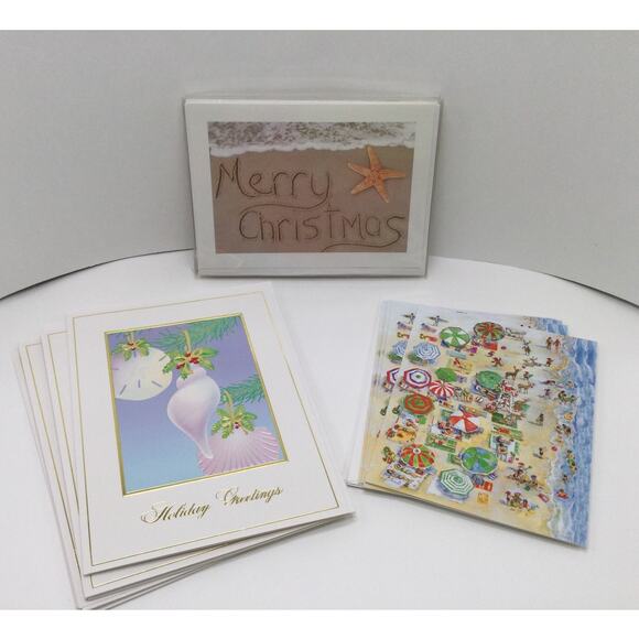 Nautical Beach Christmas Holiday Greeting Cards lot of 17 - Picture 1 of 9